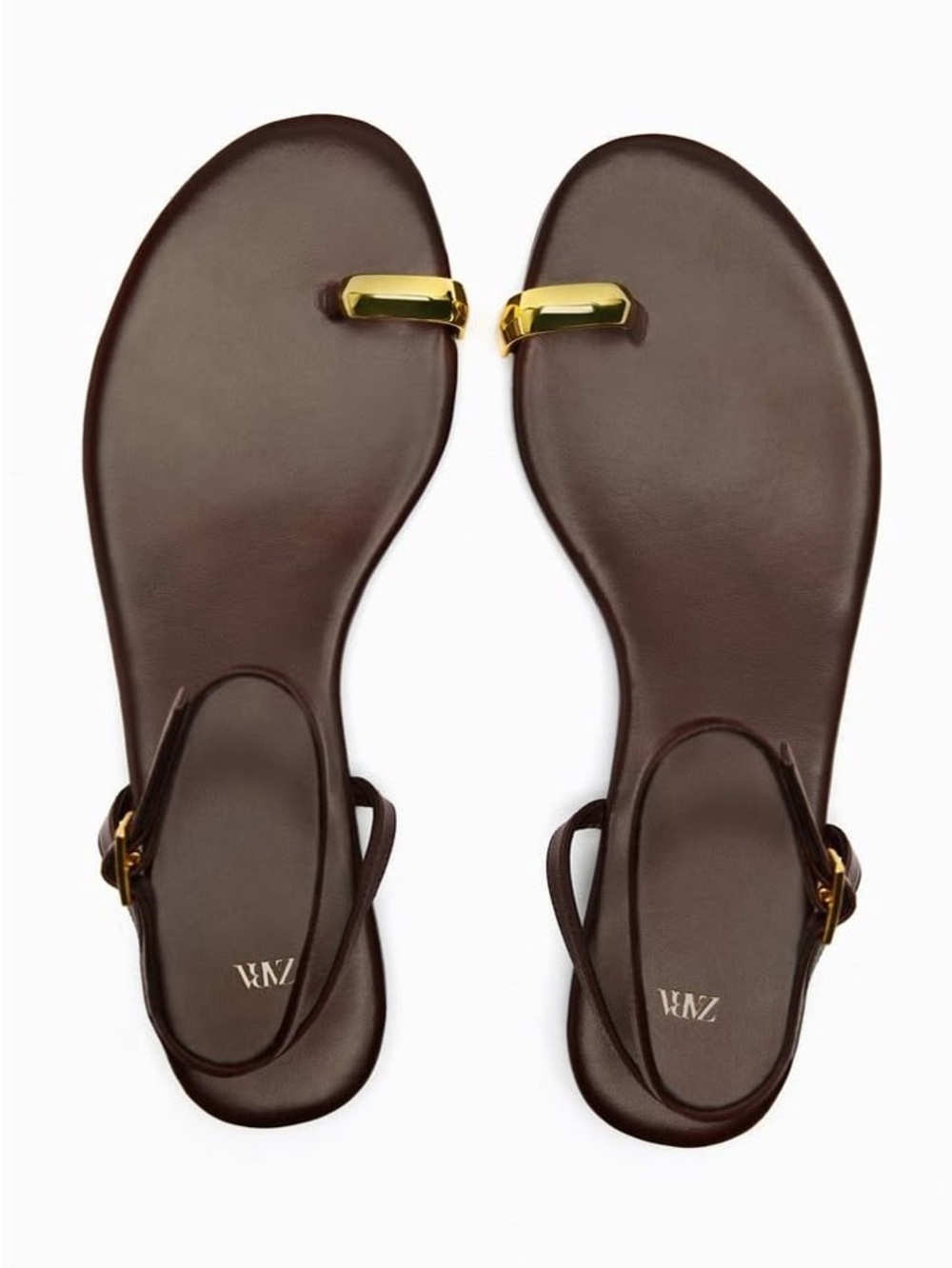 Zara Metallic Detail Leather Sandals – Brown | Size 10 (41) - Picture 3 of 10